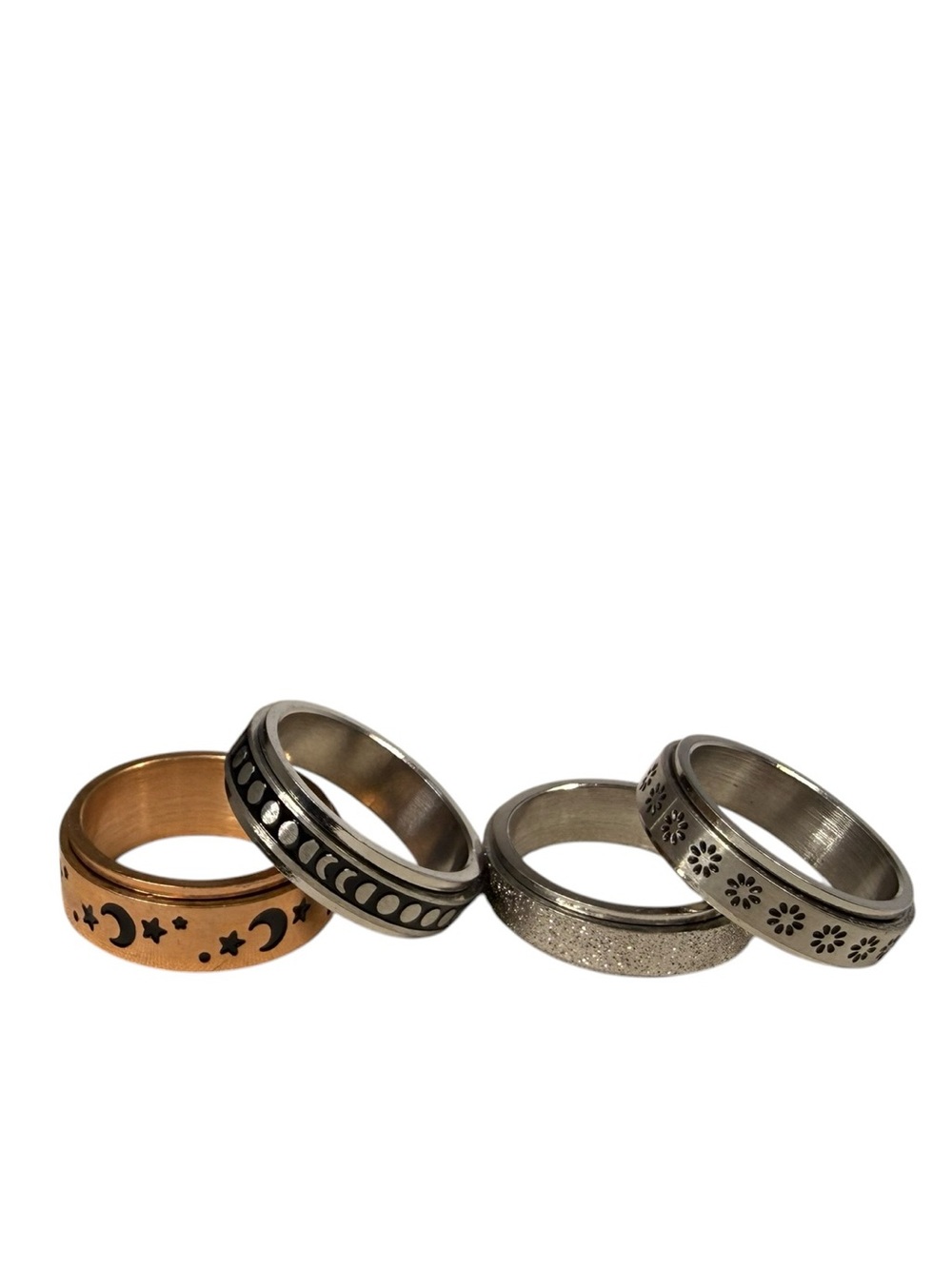 REVOLIA Stainless Steel Chain Spinner Fidget Rings - Set of 4, Size 8